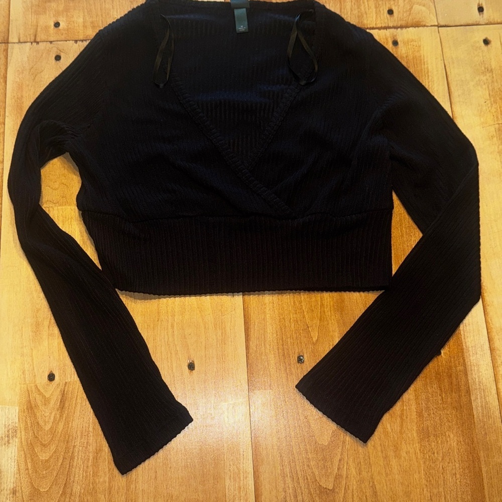 Wild Fable Black Ribbed Long‎ Sleeve Cropped Top